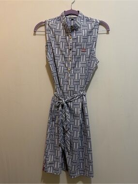 Fairway & Greene Navy & White Sleeveless Golf Dress with Tie Waist & Shorts ⛳️